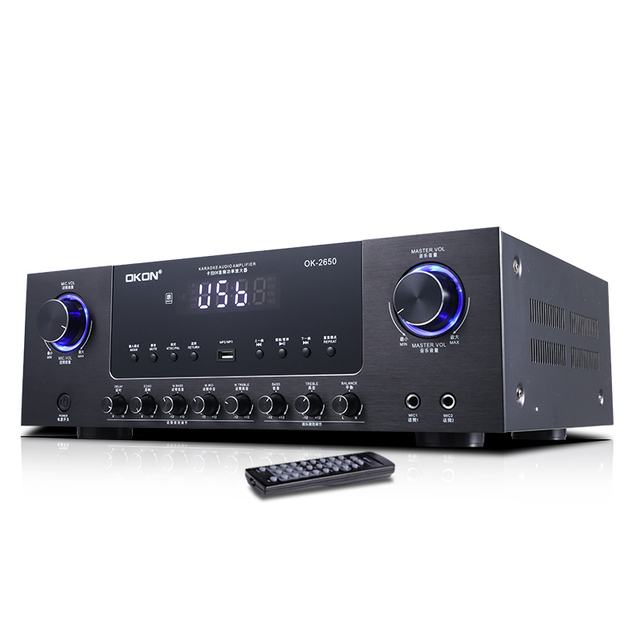 Home KTV Karaoke Power Amplifier with DSP  2.0 Channel Audio Receiver Supports  USB   Bt  Function-Metal