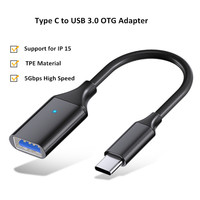 Câble adaptateur OTG de type C vers USB 3.0 Transmission de données 5Gbps avec lumière LED pour téléphone intelligent tablette ordinateur portable