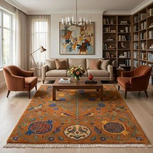 Tapis en laine noué à la main Arbre de Vie, tapis traditionnel pour salon, revêtement de sol artisanal de qualité supérieure, taille personnalisée pour chambre à coucher - Product Image 6