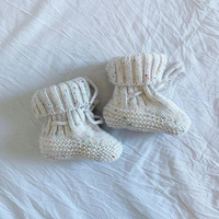 Chaussons tricotés pour bébés garçons et filles, chaussettes à fermeture à nouer, en coton doux, pour nouveau-nés, anti-rayures, chaussures de cheville pour nourrissons