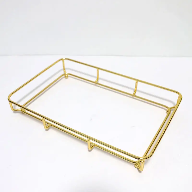 Bandeja Rectangular de Metal y hierro, estante de almacenamiento de joyería, de escritorio, para cosméticos, venta al por mayor de fábrica