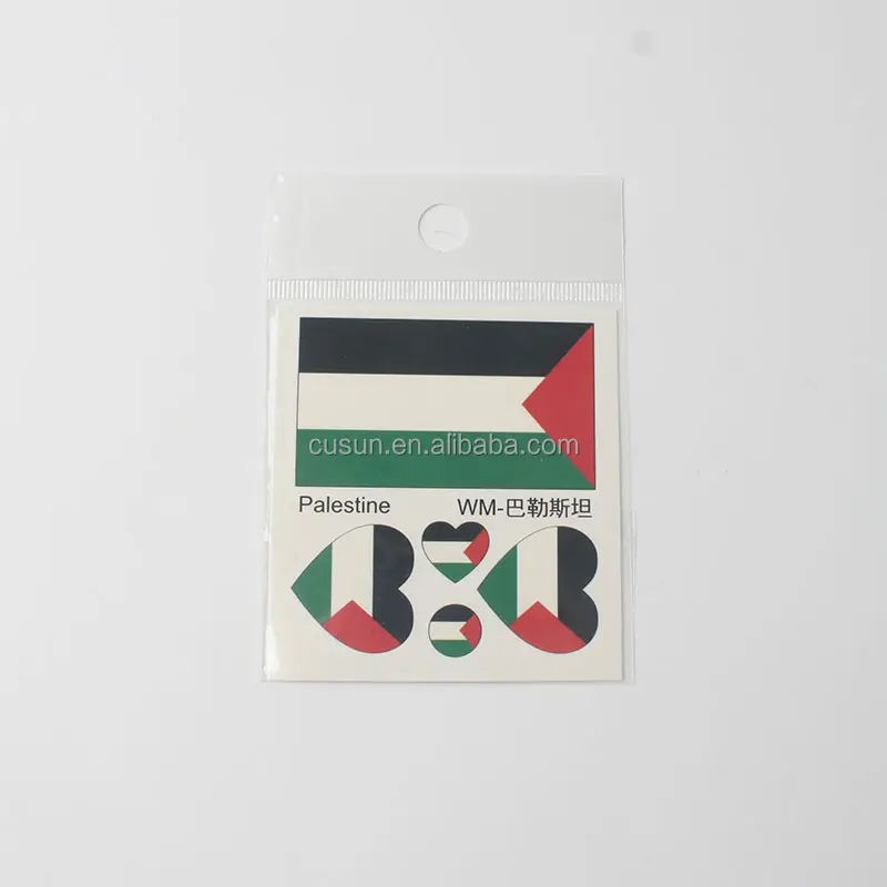 Stiker tato wajah bendera nasional tahan air, stiker tato wajah sementara dekorasi bendera Palestina