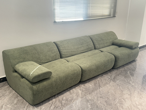 Sofá Seccional de Terciopelo Oliva, Comprimido, Módulos Redondeados, Sellado al Vacío, para Sala de Estar, Estilo Relajado y Cómodo - Product Image 5