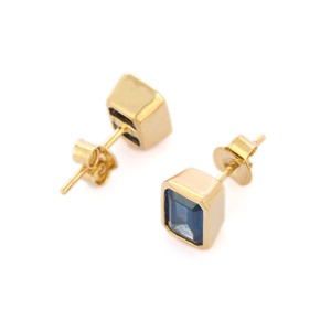 Pendientes de GEMA de zafiro azul octagonal Natural, pendientes de oro amarillo sólido de 14K, minimalistas, joyería fina - Product Image 4