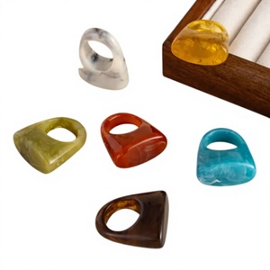 Geometric Acrylic Cocktail <b>Resin</b> <b>Rings</b> in Best Multicolor Unique Stylish Modern Statement Fashion Jewelry Unisex for Parties - Product Image 1