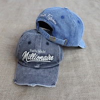 Casquette de baseball en jean délavé avec logo personnalisé, style vintage vieilli, brodée, ajustable, unisexe, en coton, type « Dad Hat », vente en gros, fournisseur OEM