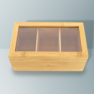 Cajas de té minimalistas modernas al por mayor de fábrica, cajas de almacenamiento de té con compartimentos de bambú, cajas de té con tapa transparente de acrílico, y - Product Image 1