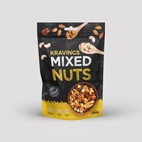 Staande zak met hersluitbare ziplock sluiting voor gedroogd fruit, noten en gemengde noten (pinda's, walnoten, pijnboompitten, cashewnoten) verpakking.