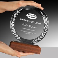 Cadeau souvenir personnalisé Vente en gros Verre optique MH-NJ022 trophée vierge avec base en bois