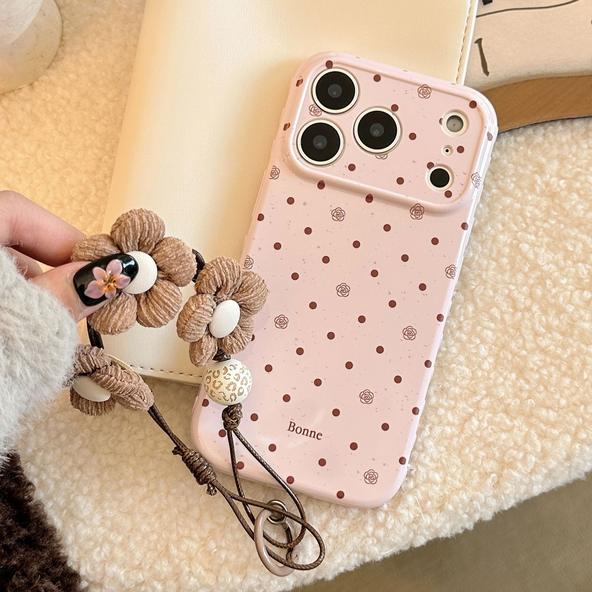 Guava Powder Brown and White Fabric Bracelet