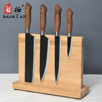 Porte-couteau magnétique universel, ensemble de couteaux en bois de bambou sur les deux faces porte-couteau magnétique