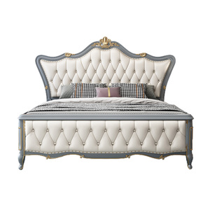 Lit <span class=keywords><strong>king</strong></span> <span class=keywords><strong>size</strong></span> de style américain luxueux, lit double en bois massif de style européen de haute qualité, tête de lit en cuir souple - Product Image 6