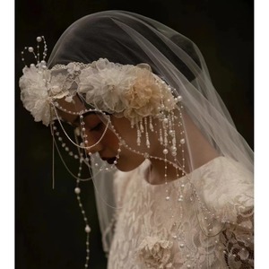 Telo da sposa in pizzo retrò francese fatto a mano foresta con perline petalo per spose nuovi accessori per abiti da sposa - Product Image 2