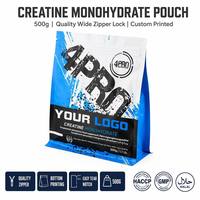 Sachet à fond carré en aluminium imprimé sur mesure pour poudre protéinée, étanche à l'humidité, avec fermeture éclair, options de stockage alimentaire 500g, 1kg, 2.5kg, 5kg