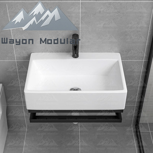 Lavabo da Parete in Stile Industriale Premium con Specchio con Cornice Nera <span class=keywords><strong>e</strong></span> Mensola Portaoggetti, Mobile Bagno Minimalista Compatto - Product Image 4