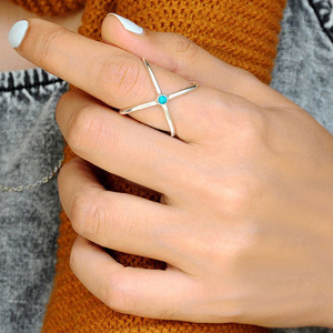 Anello Geometrico in Turchese con Pietra Naturale Rotonda Incastonata, Gioiello Unisex alla Moda, Idea Regalo - Product Image 5