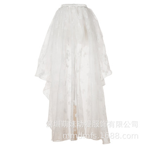Black Asymmetrical <b>Lace</b> Embroidered Midi Skirt <b>Elastic</b> Waist Chiffon Women's Skirt - Product Image 4