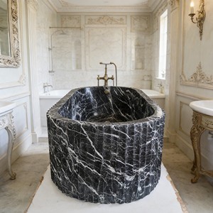 Italienisches Design Innenbereich Schwarze Marmorfarbe Massivoberflächen-Badewanne Hotel Romantische Stilvolle Steinbadewanne - Product Image 2