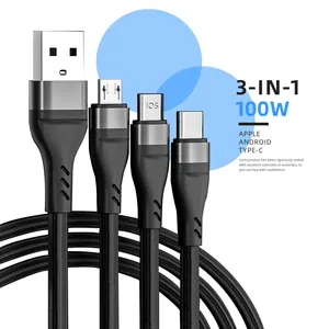 Cáp Sạc USB 3 Trong 1 5A Lưới Câu Cá 24R 100W Cáp Dữ Liệu Sạc Nhanh Micro IOS Type-C Cho Điện Thoại Di Động