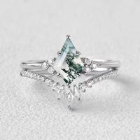 Ensemble de bagues de fiançailles en argent sterling 925 avec diamants sel et poivre et pierres en quartz taille cerf-volant