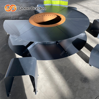 Tables et chaises de foyer extérieur modernes en acier Corten, au gaz naturel, pour bois de chauffage, certifiées CE, toutes saisons, finition rouille naturelle