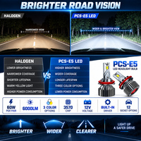 Kit de phares LED PCS-E5 6000LM 60W avec driver interne, puce 15 LED, H7 H11 9005 9006 9012, IP68, homologué DOT E-mark, compatible CANBUS
