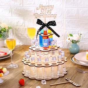 Support à verres à shot en bois à trois niveaux, rond, pour les fêtes d'anniversaire, présentoir à boissons - Product Image 1