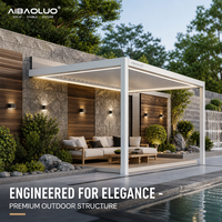 Pérgola Moderna Zen con Techo de Láminas Motorizadas, de Aluminio, para Jardín, Casa de Té, Espacio Privado de Retiro y Meditación