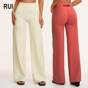 Pantalon de yoga RUIQUWIN personnalisé avec logo pour femme, respirant, extensible dans quatre directions, taille haute, jambe large, en Spandex/Nylon, séchage rapide, léger - Product Image 1