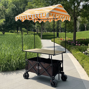 핫 셀링 야외 안정적 조절 가능 접이식 스낵 카트 노점 카트 피크닉 캠핑 카트 (햇빛 가리개 포함) - Product Image 4