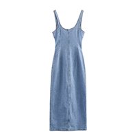 Robe de cow-boy mi-longue chic à boutons pour femmes PB&ZA Automne 2024 Nouvelle mode Vintage sans manches Robes féminines Robe Mujer