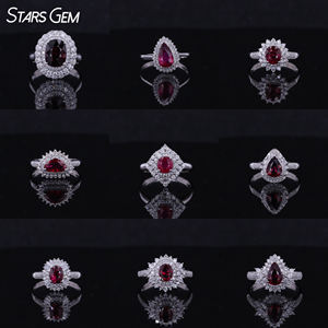 Anillo de Piedra Preciosa con Rubí Natural de Corte Ovalado, Color Rojo Intenso, Oro Blanco de 18K, Engaste de Pavé de Lujo, para Boda, Compromiso, Fiesta, en Oferta - Product Image 1