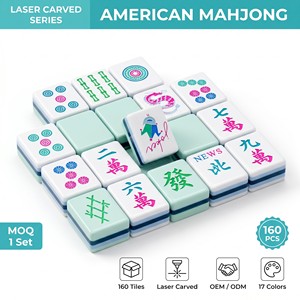 Ensemble de Mahjong américain de luxe <span class=keywords><strong>en</strong></span> acrylique vert clair gravé au laser, 4 couches, 160 pièces, turquoise, pour soirée casino - Product Image 2