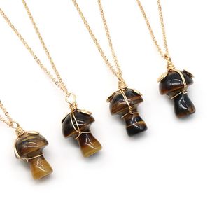 Cadena chapada en oro de 18 quilates, collar con colgante de seta envuelto en alambre de cuarzo ágata de cristal de piedra <span class=keywords><strong>Natural</strong></span> para mujeres y hombres - Product Image 6