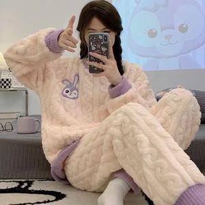 Pijama de lana coral para mujer de otoño e invierno, gran oferta, traje grueso de lana Red Star para mujer, franela para primavera y otoño - Product Image 3