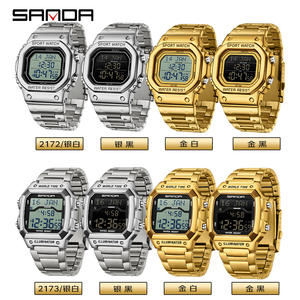 Reloj SANDA 2172 Original para Hombre, Resistente al Agua, Luminoso con LED, Fecha, Alarma, Cronógrafo, Correa Dorada, Reloj Digital para Hombre - Product Image 4