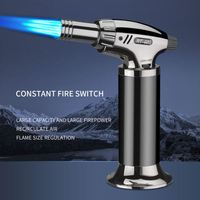 Fête en plein air BBQ Butane rechargeable Serrure de sécurité coupe-vent trois feu 1300 ° métal torche jet briquet pour cigare