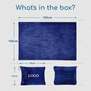 OEM kustom Logo 2 in 1 pesawat selimut perjalanan dengan bantal portabel bordir selimut perjalanan untuk pesawat Hadiah <span class=keywords><strong>Set</strong></span> - Product Image 2