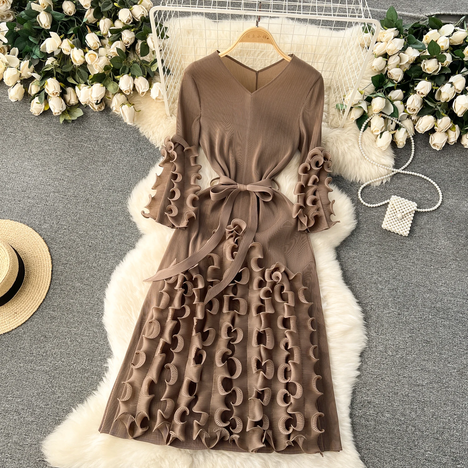 european formal dresses Wholesale Midi Evening Dresses Female Flanged Design Gown ocialite Long Party Dress,2 Pieces