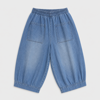 Pantalon Capri en Jean Bleu Grande Taille pour Femme, Taille Élastique, Ourlet Relevé, Coupe Ample, Taille US, OEM ODM