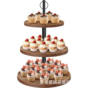 Soporte de madera de 3 niveles para cupcakes, expositor redondo de postres para fiestas de cumpleaños - Product Image 1