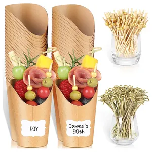 12 14 oz dùng một lần charcuterie ly với Cocktail Picks, dùng một lần giấy màu nâu appetizer ly với rõ ràng túi nhựa