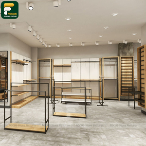 Contemporary Garment Boutique Display Rack Clothing Cabinet Wall Shelving <b>Reception</b> <b>Counter</b> Lighting Unit - Product Image 3