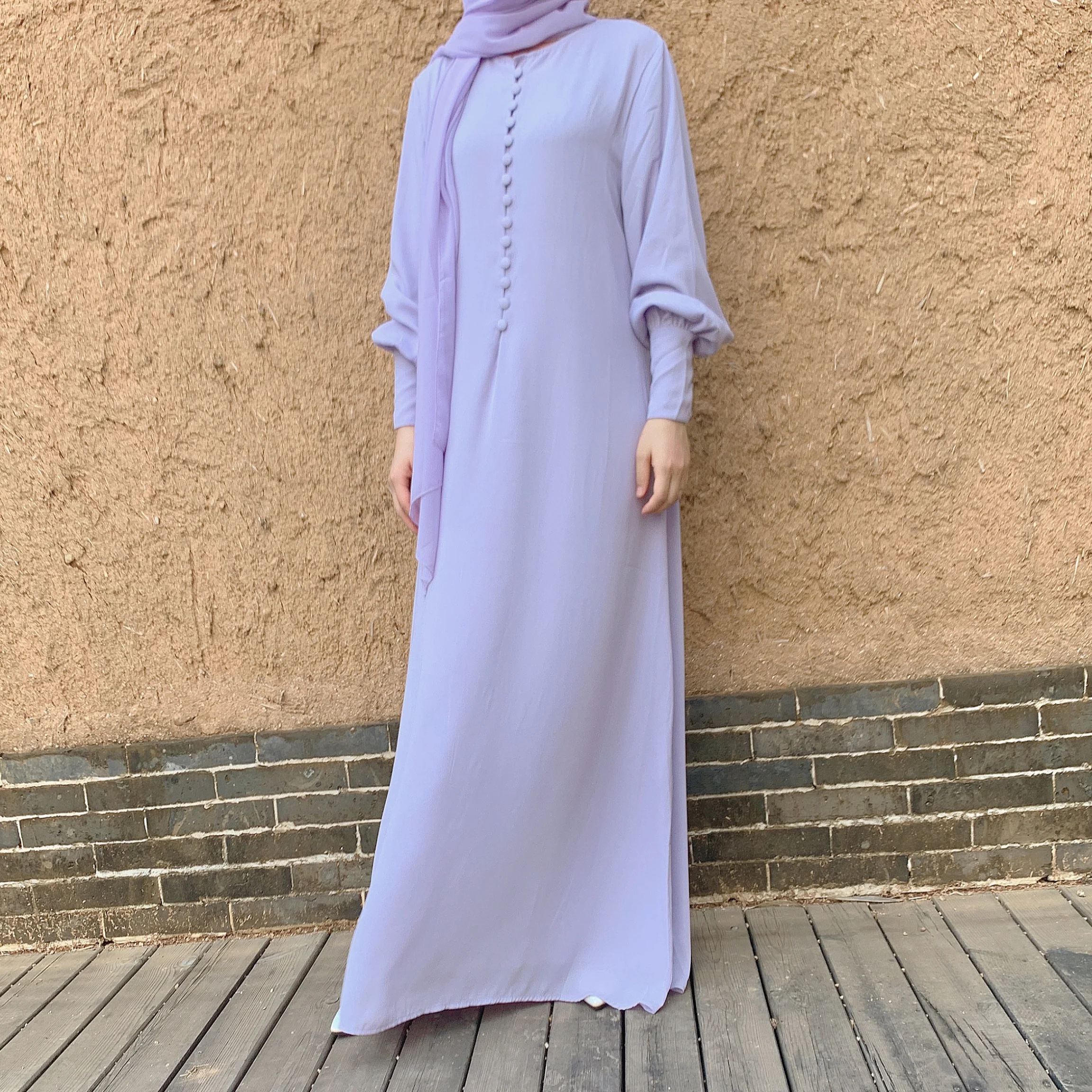 Wholesale High Quality Elegant Muslim Women Long Abaya with buttons Chiffon Dress Islamic Clothing