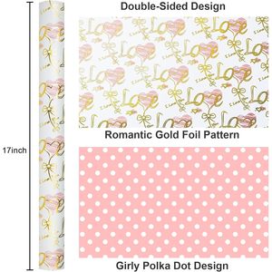 Wedding Wrapping <b>Paper</b> <b>Roll</b> 17 Inch X 33 Feet Gold Love Bow Print Gift <b>Wrap</b> For Bridal Shower Valentine's Day Birthday - Product Image 3