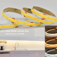 Bande LED COB double blanc 2700K-6500K réglable 24V 5mm/8mm/10mm large sans points 5m CRI>90 flexible avec télécommande dimmable