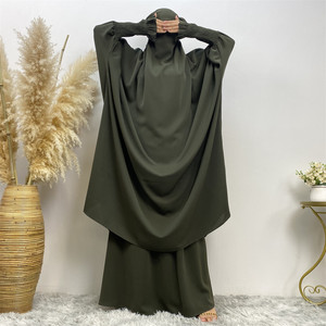 6608 # ramazan popüler sadelik düz renk 2 parça uzun üst ve etek ile yan cepler Abaya setleri mütevazı Khimar başörtüsü Abaya - Product Image 2