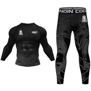 새로운 Jiu Jitsu Rashguard 스포츠 의류 남성 MMA 티셔츠 + 바지 남성용 4PCS/키트 브라질 그래플링 Bjj 복싱 스포츠 수트