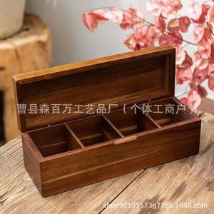 Wooden Tea Bag <b>Storage</b> <b>Box</b> Rectangular <b>Drawer</b> Style Compartmentalized Tea Set Holder Household Use - Product Image 3