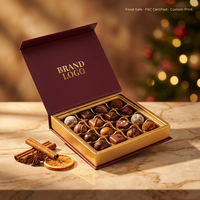Boîte d'emballage rigide en papier avec fermeture magnétique personnalisée pour truffes, pralines, bonbons, impression du logo de la marque, boîte cadeau en chocolat avec insert